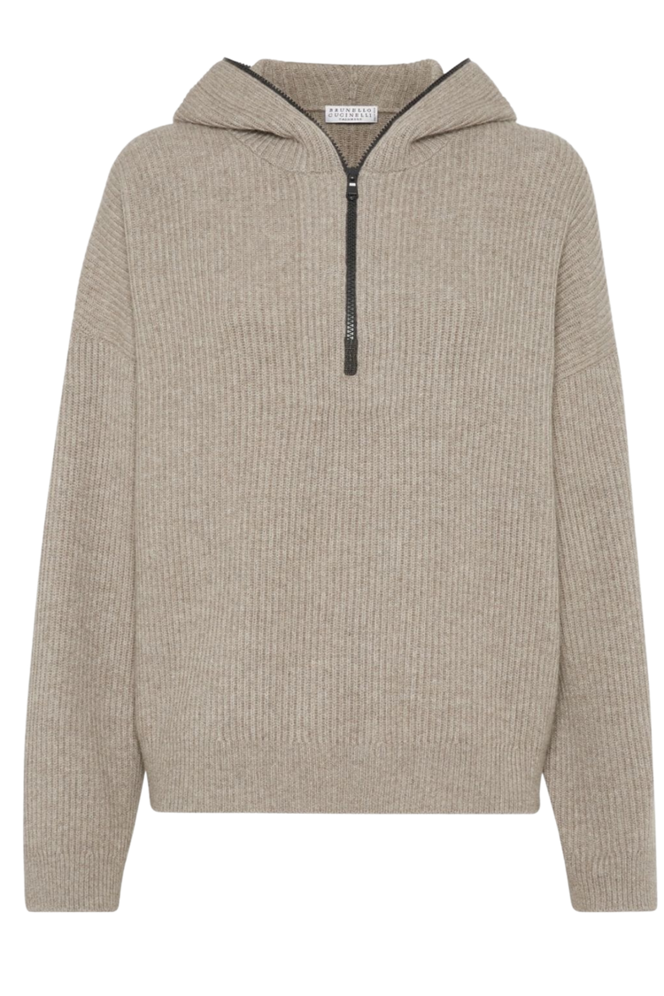 Brunello Cucinelli Women's Hooded Ribbed Knit Cashmere Sweater