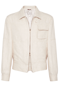 Brunello Cucinelli Men's Linen, Wool and Silk-Blend Twill Harrington Jacket