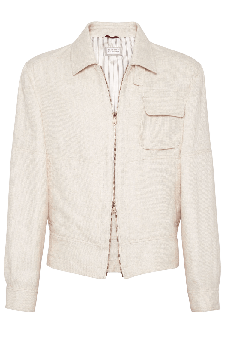 Brunello Cucinelli Men's Linen, Wool and Silk-Blend Twill Harrington Jacket