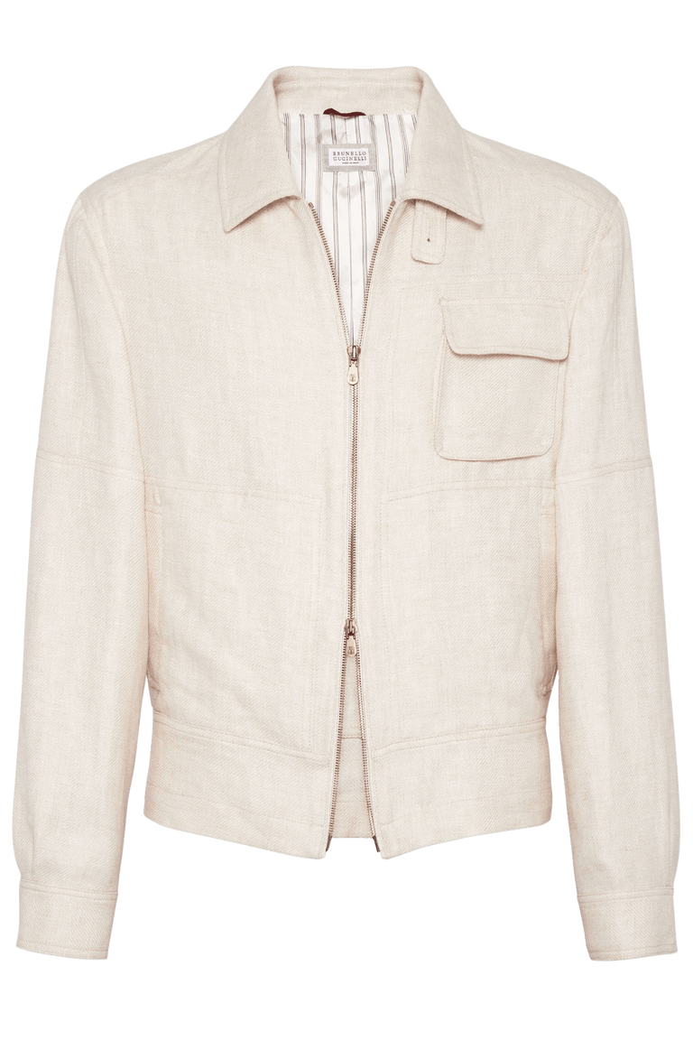 Brunello Cucinelli Men's Linen, Wool and Silk-Blend Twill Harrington Jacket