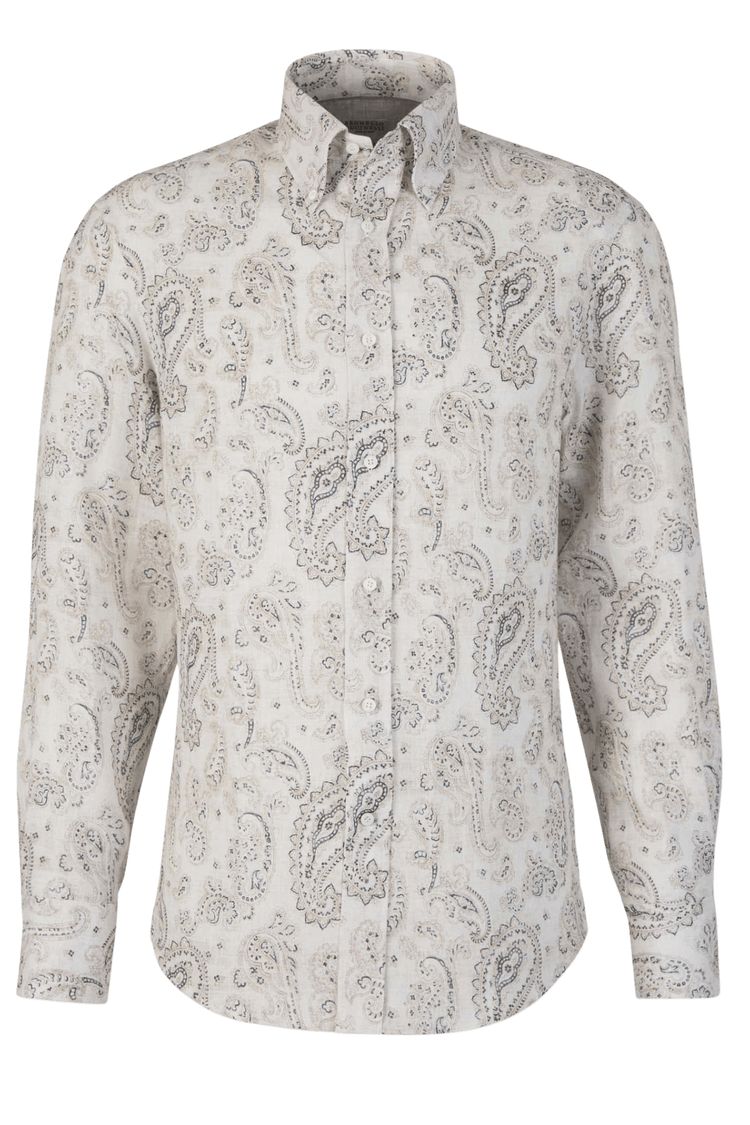 Brunello Cucinelli Men's Paisley Basic Fit Shirt with button-down collar