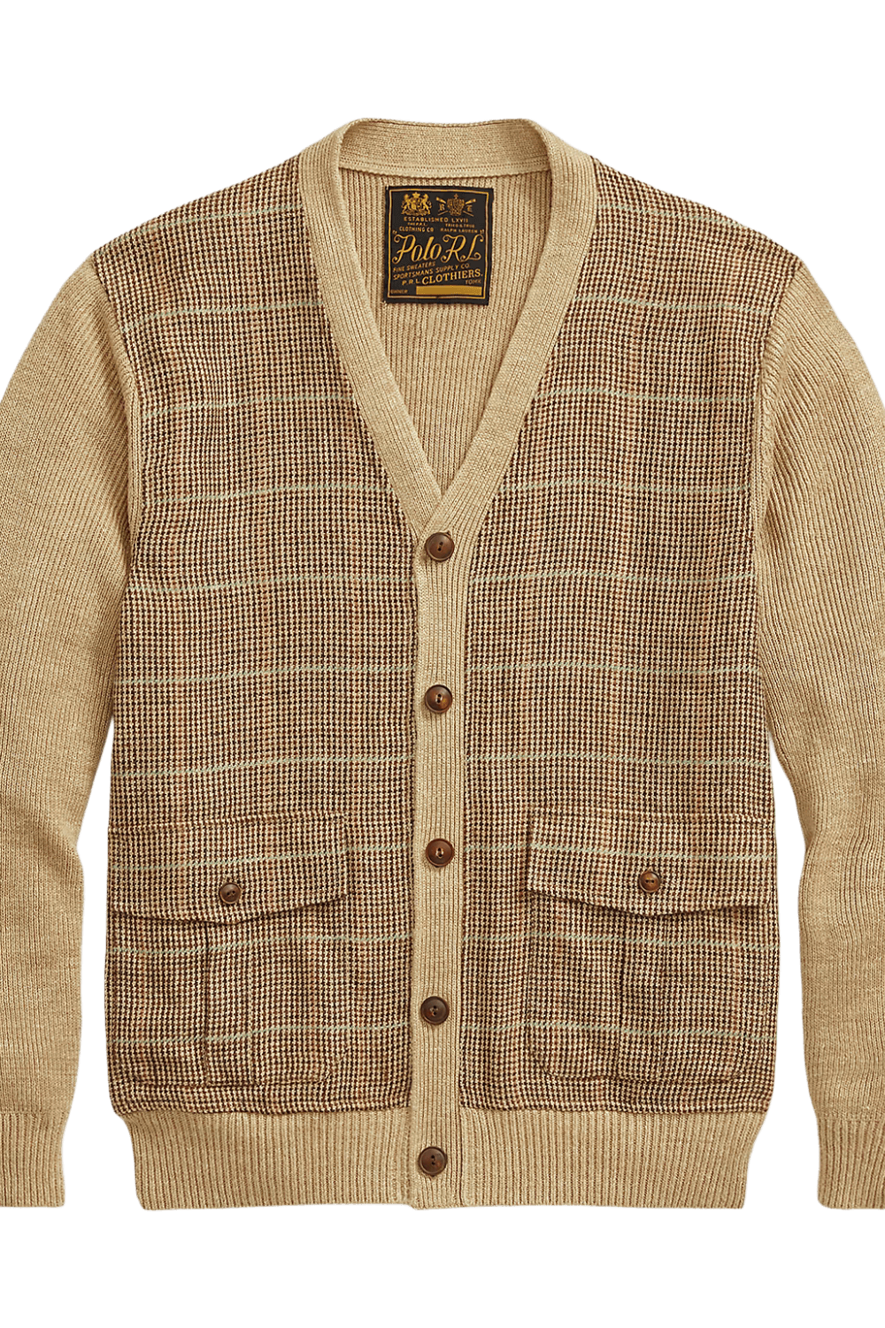 Ralph Lauren Men's Glen Plaid Paneled Linen-Silk Cardigan