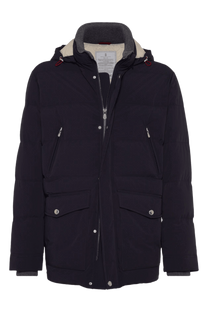 <tc>Brunello Cucinelli</tc> 男士黏合塔夫綢羽絨服，附可拆式風帽