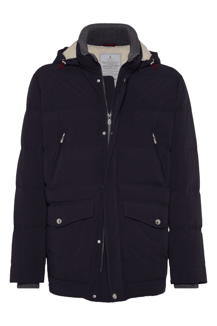 <tc>Brunello Cucinelli</tc> 男士黏合塔夫綢羽絨服，附可拆式風帽
