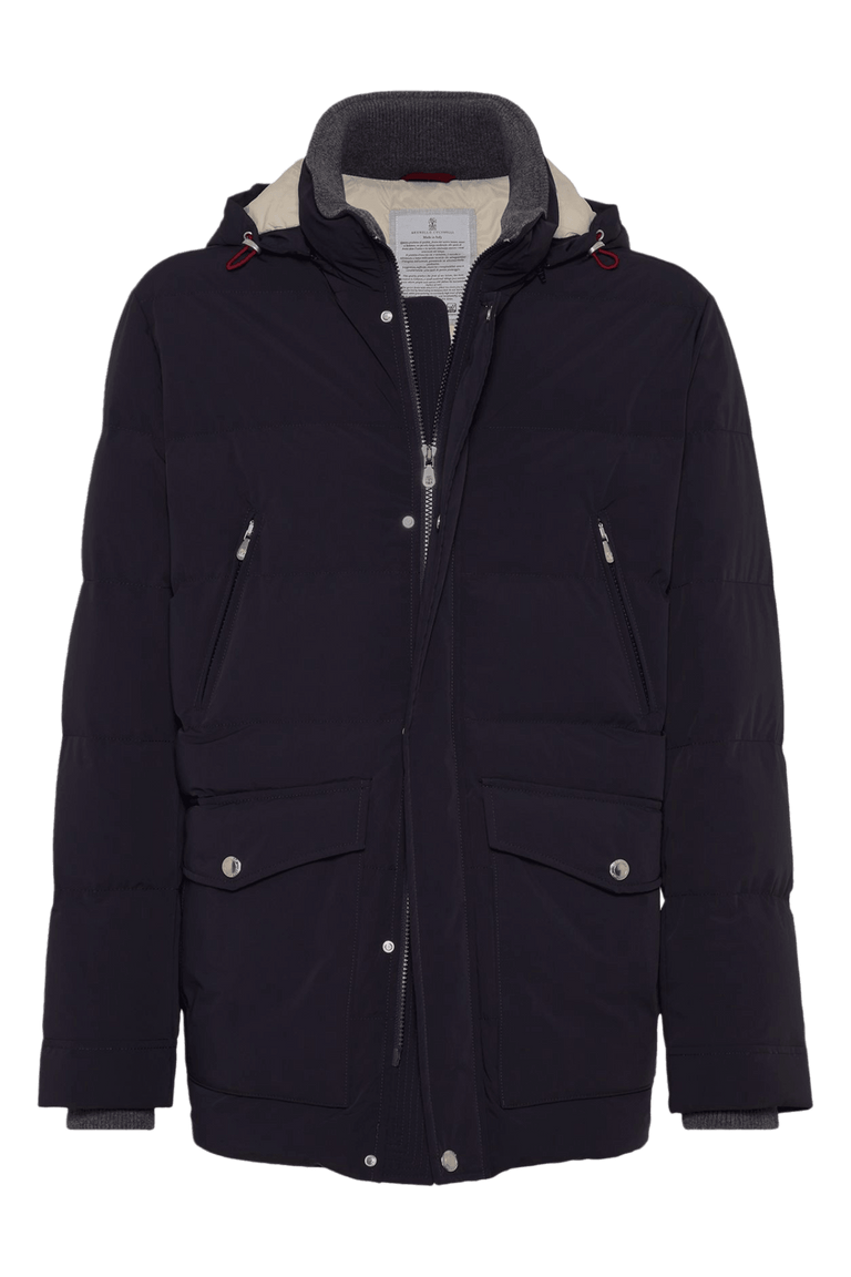Brunello Cucinelli Men's Bonded Taffeta Down Jacket With Detachable Hood