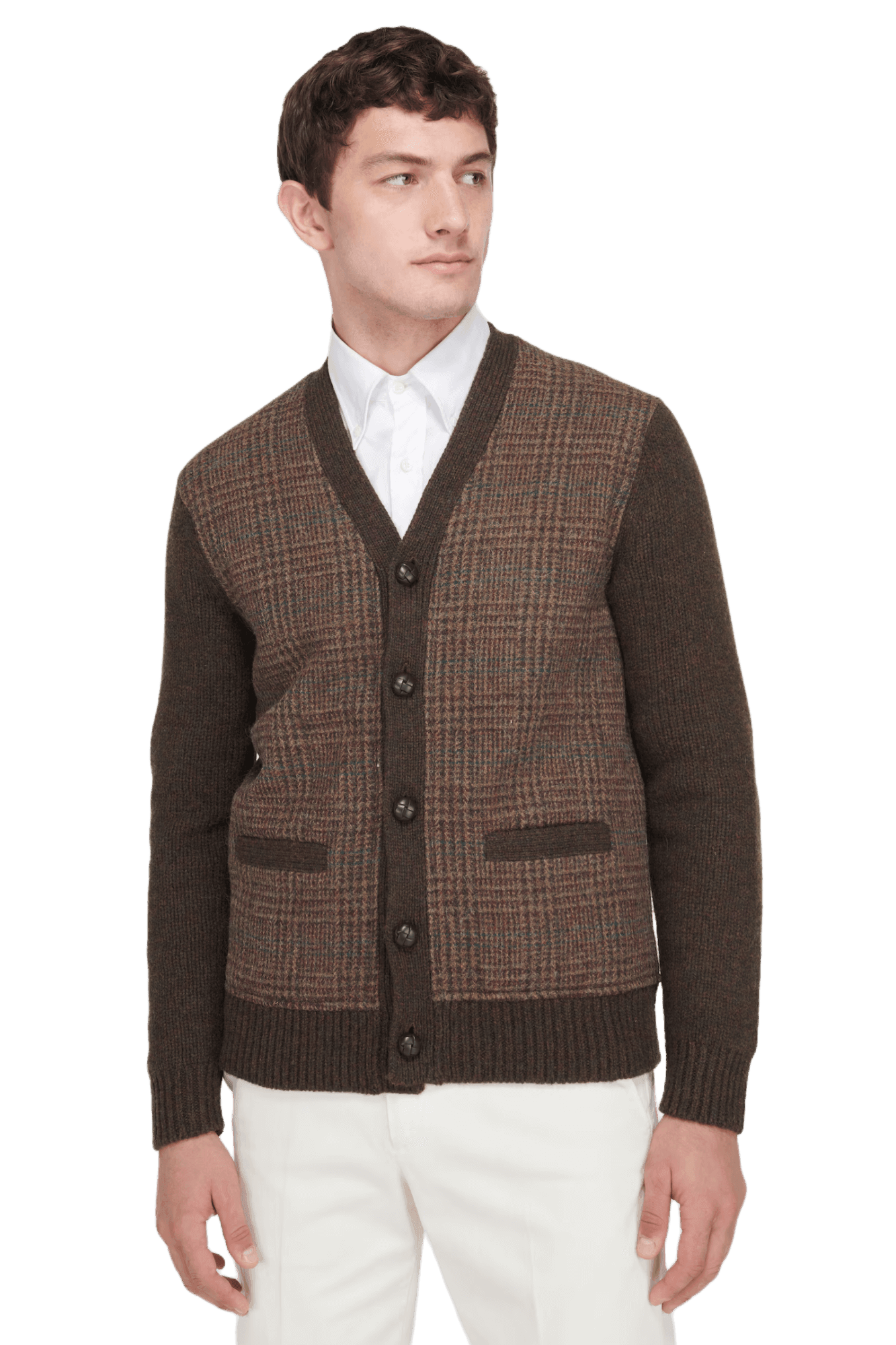 <tc>Ralph Lauren</tc> メンズ グレンチェック パネルウールカーディガン