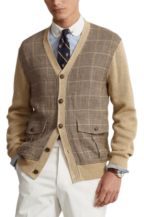 Ralph Lauren Men's Glen Plaid Paneled Linen-Silk Cardigan