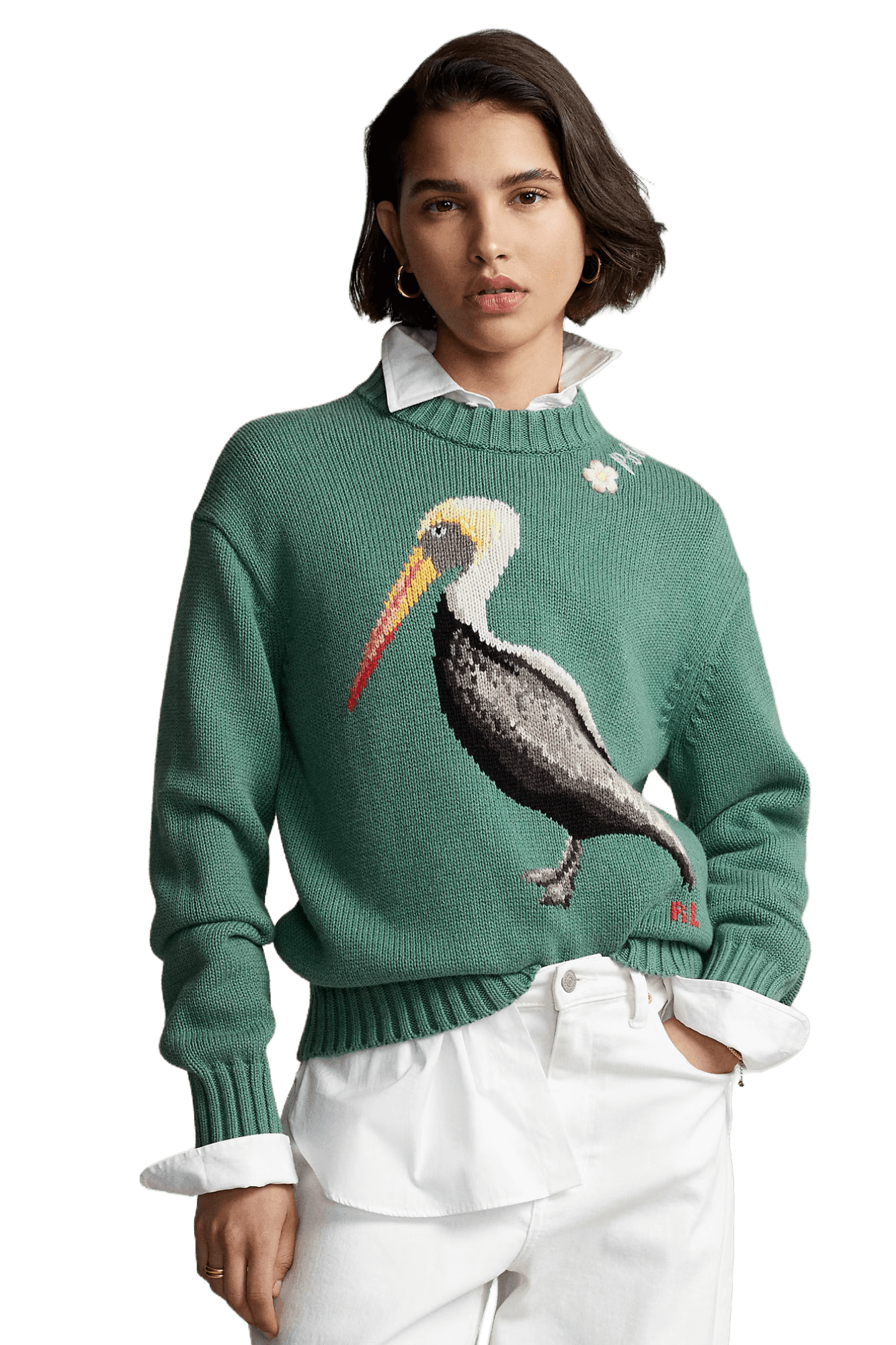 Ralph Lauren Women's Intarsia-Knit Pelican Mockneck Jumper
