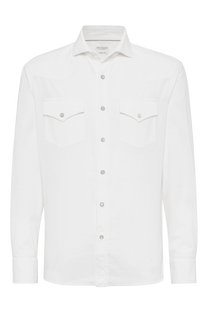 Brunello Cucinelli Men's Garment-dyed Easy Fit Western Shirt