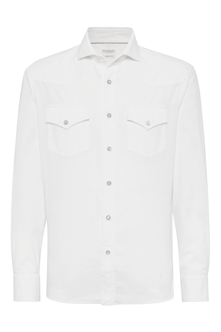 Brunello Cucinelli Men's Garment-dyed Easy Fit Western Shirt