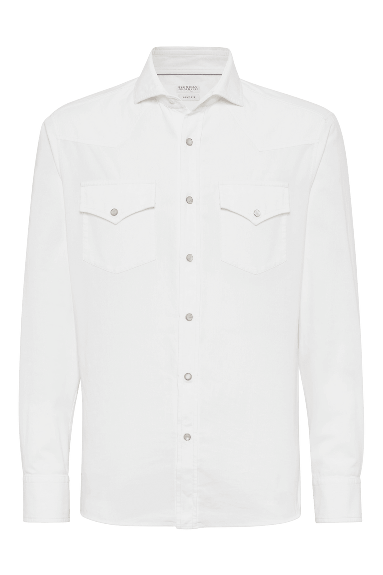Brunello Cucinelli Men's Garment-dyed Easy Fit Western Shirt