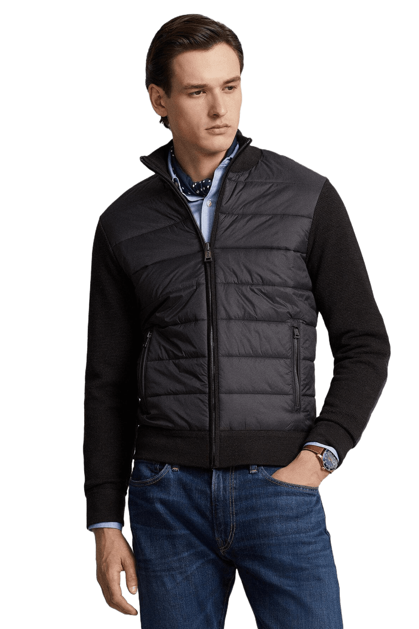 <tc>Ralph Lauren</tc> เสื้อจัมเปอร์ไฮบริดซิปเต็มตัวสำหรับผู้ชาย