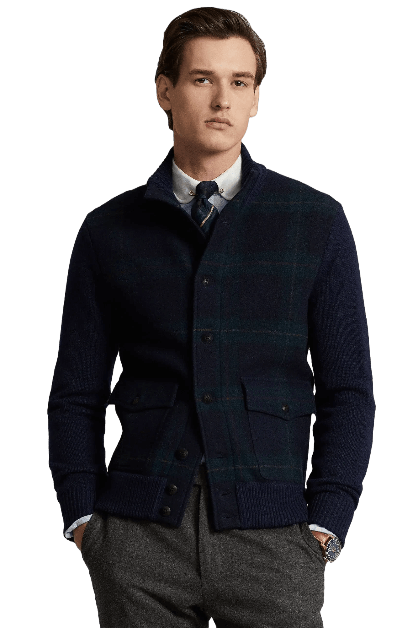 Ralph Lauren Cárdigan de lana a cuadros escoceses The Polo para hombre