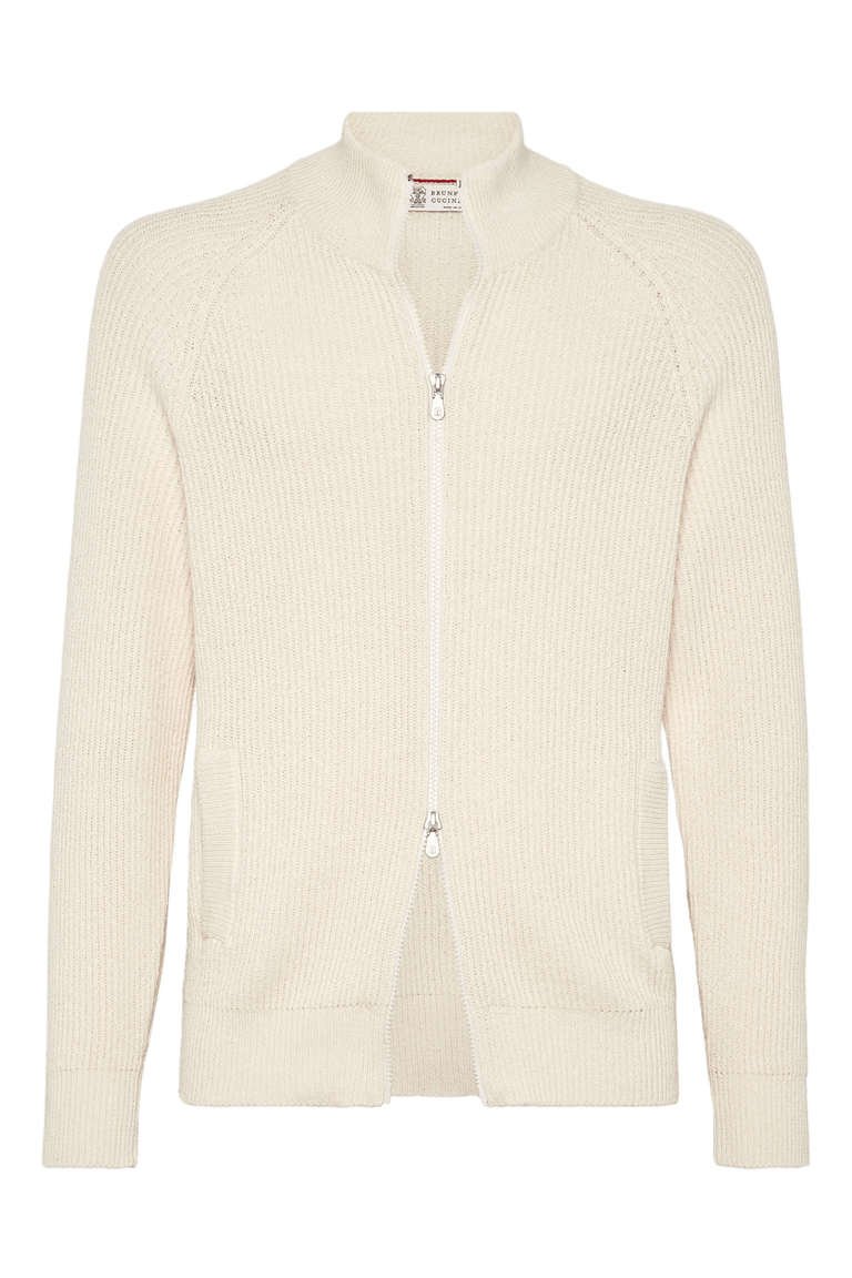 Brunello Cucinelli Men's Malfilé Cotton English Rib Cardigan With Zipper