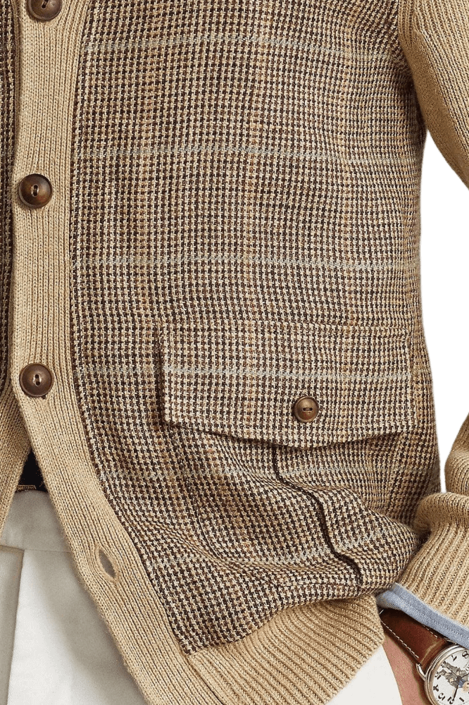 Ralph Lauren Men's Glen Plaid Paneled Linen-Silk Cardigan