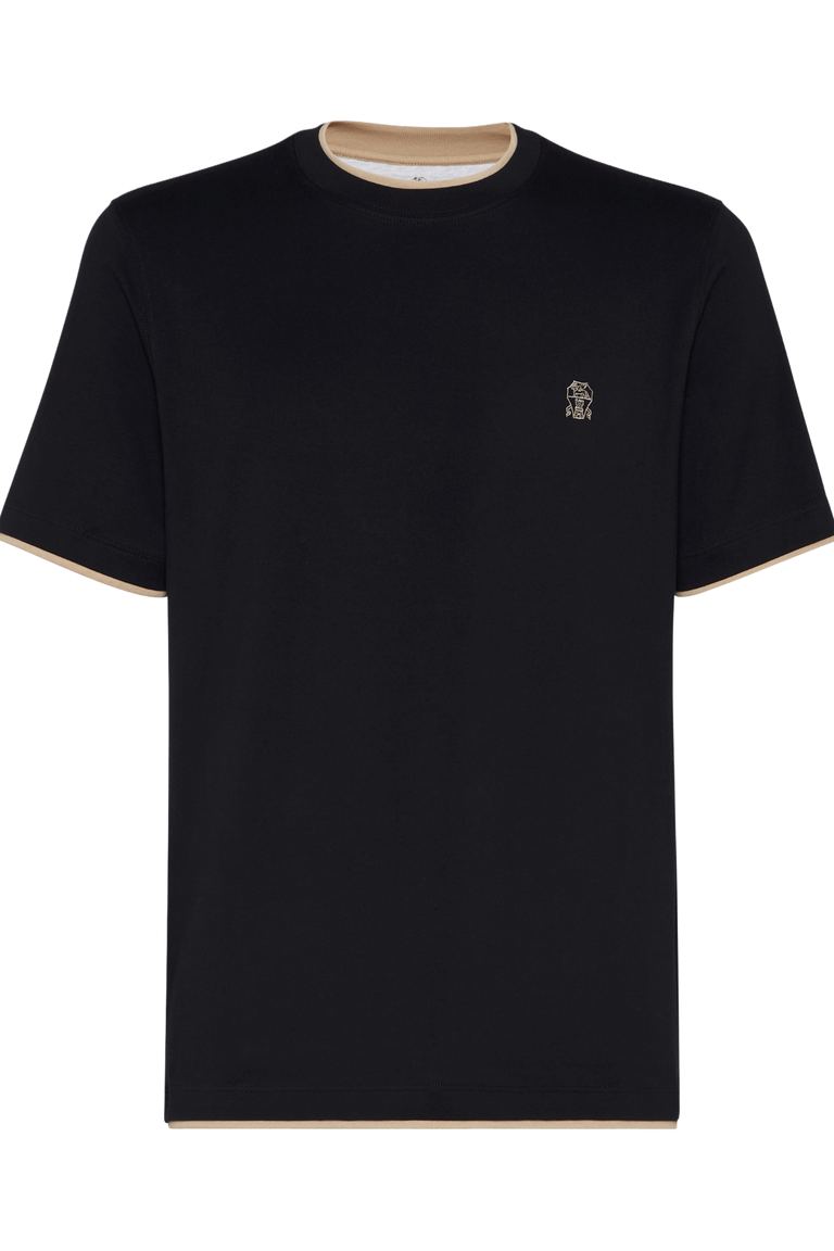 Brunello Cucinelli Men's Short-sleeved T-shirt With Logo and Faux-layering