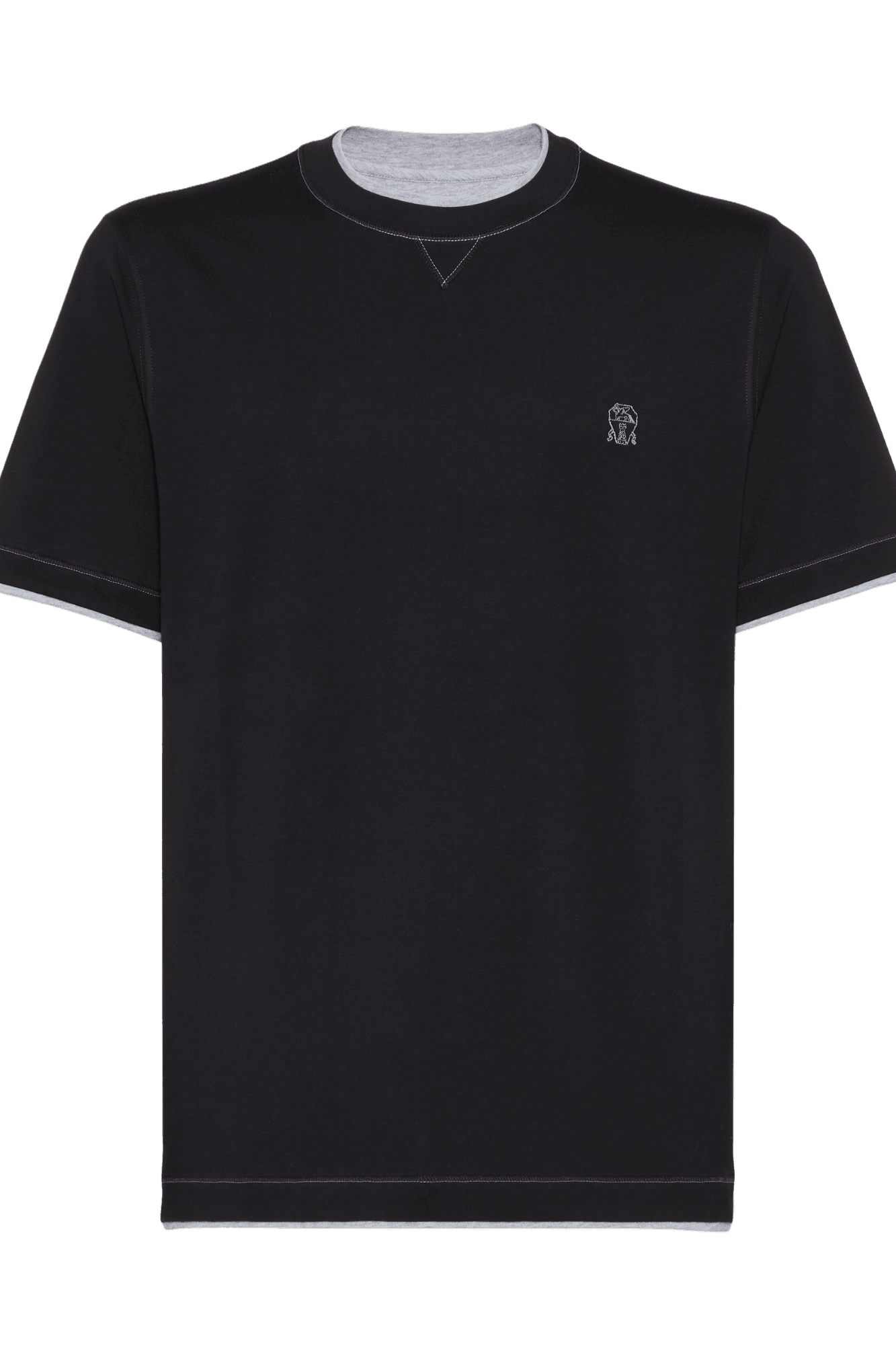 Brunello Cucinelli Men's Cotton Jersey Crew Neck T-shirt With Logo and Faux-layering