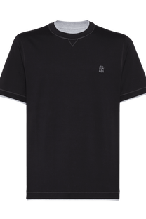 Brunello Cucinelli Men's Cotton Jersey Crew Neck T-shirt With Logo and Faux-layering