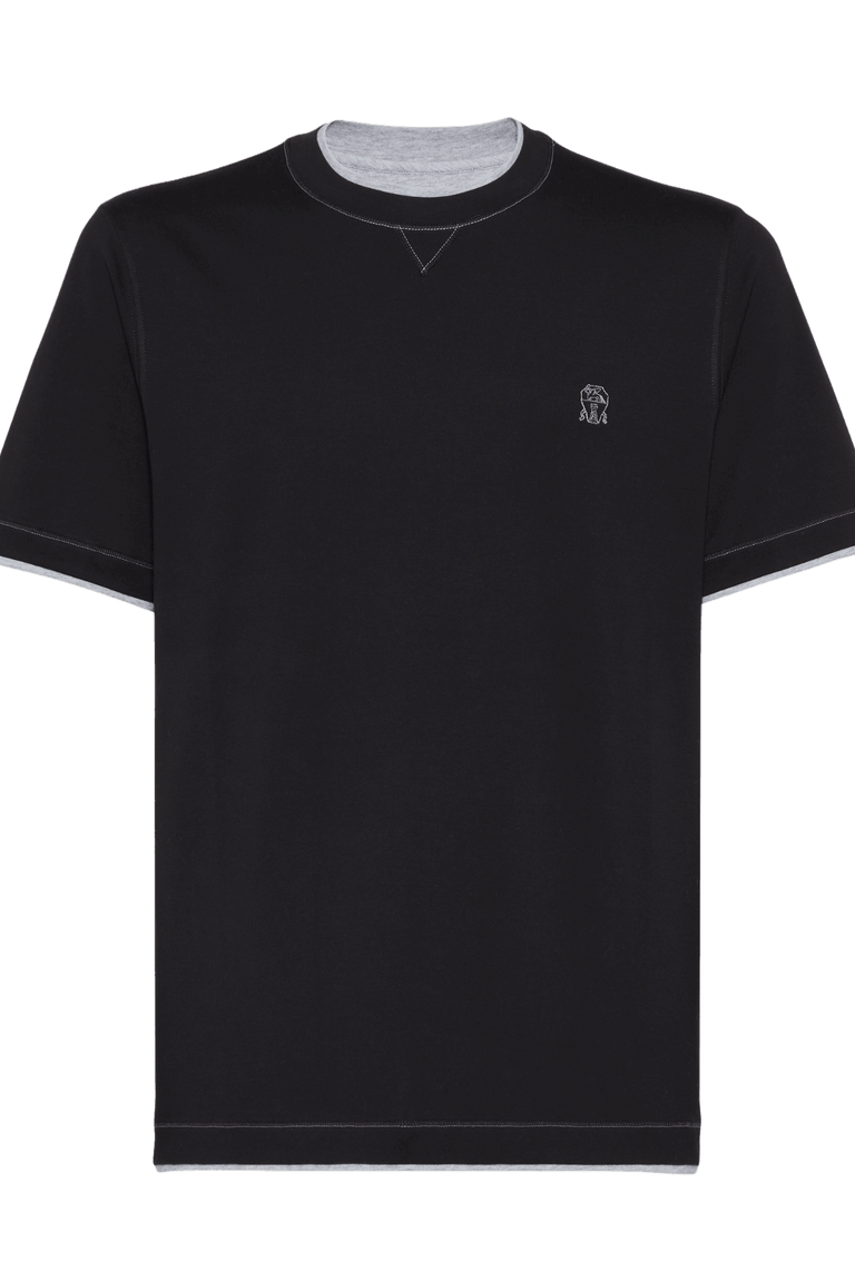 Brunello Cucinelli Men's Cotton Jersey Crew Neck T-shirt With Logo and Faux-layering
