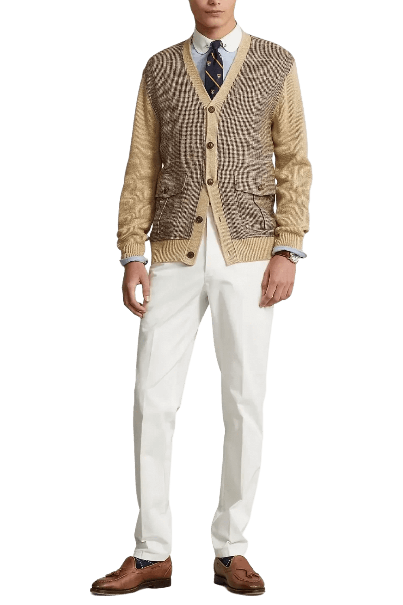 Ralph Lauren Men's Glen Plaid Paneled Linen-Silk Cardigan