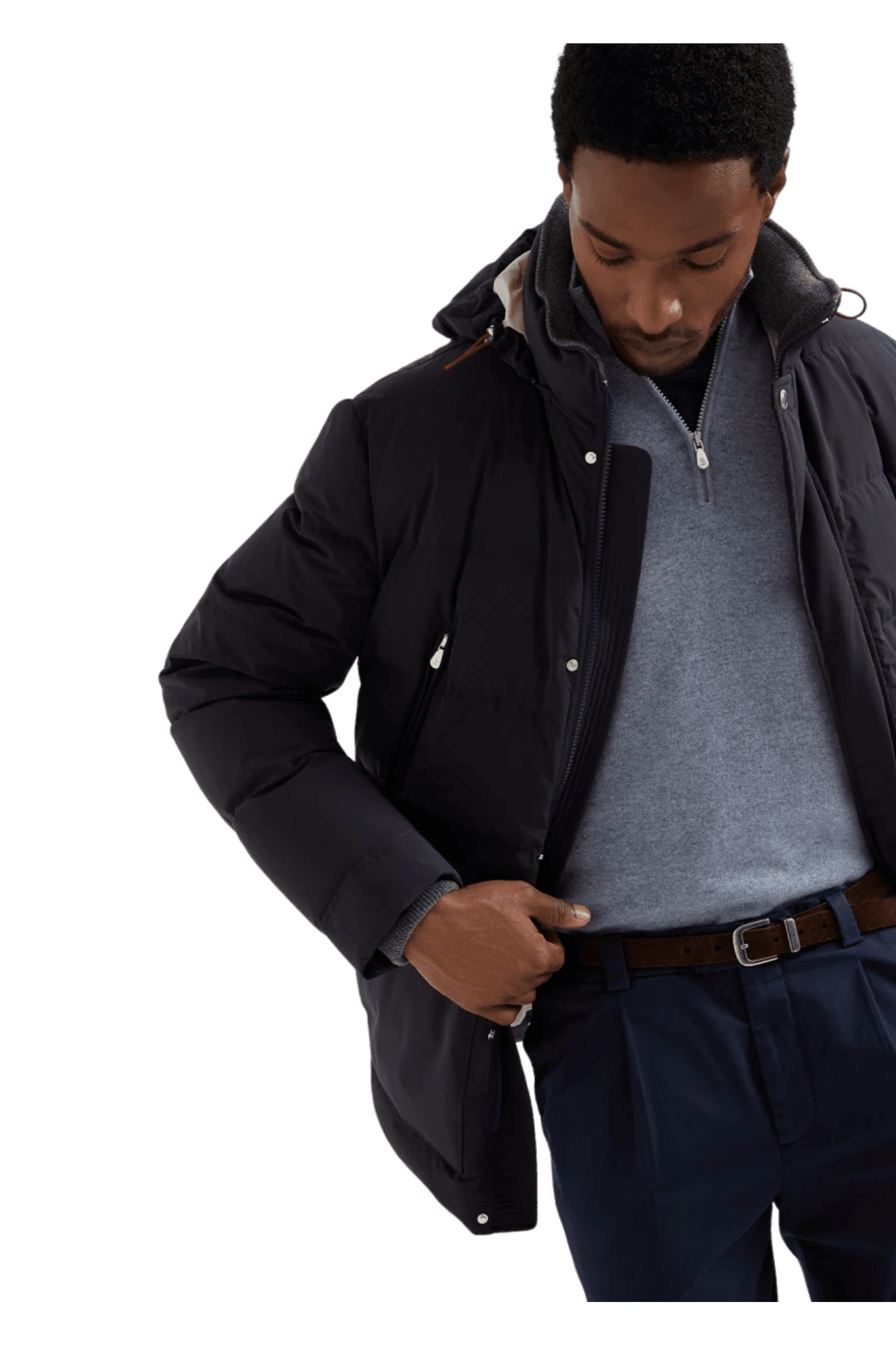 <tc>Brunello Cucinelli</tc> 男士黏合塔夫綢羽絨服，附可拆式風帽