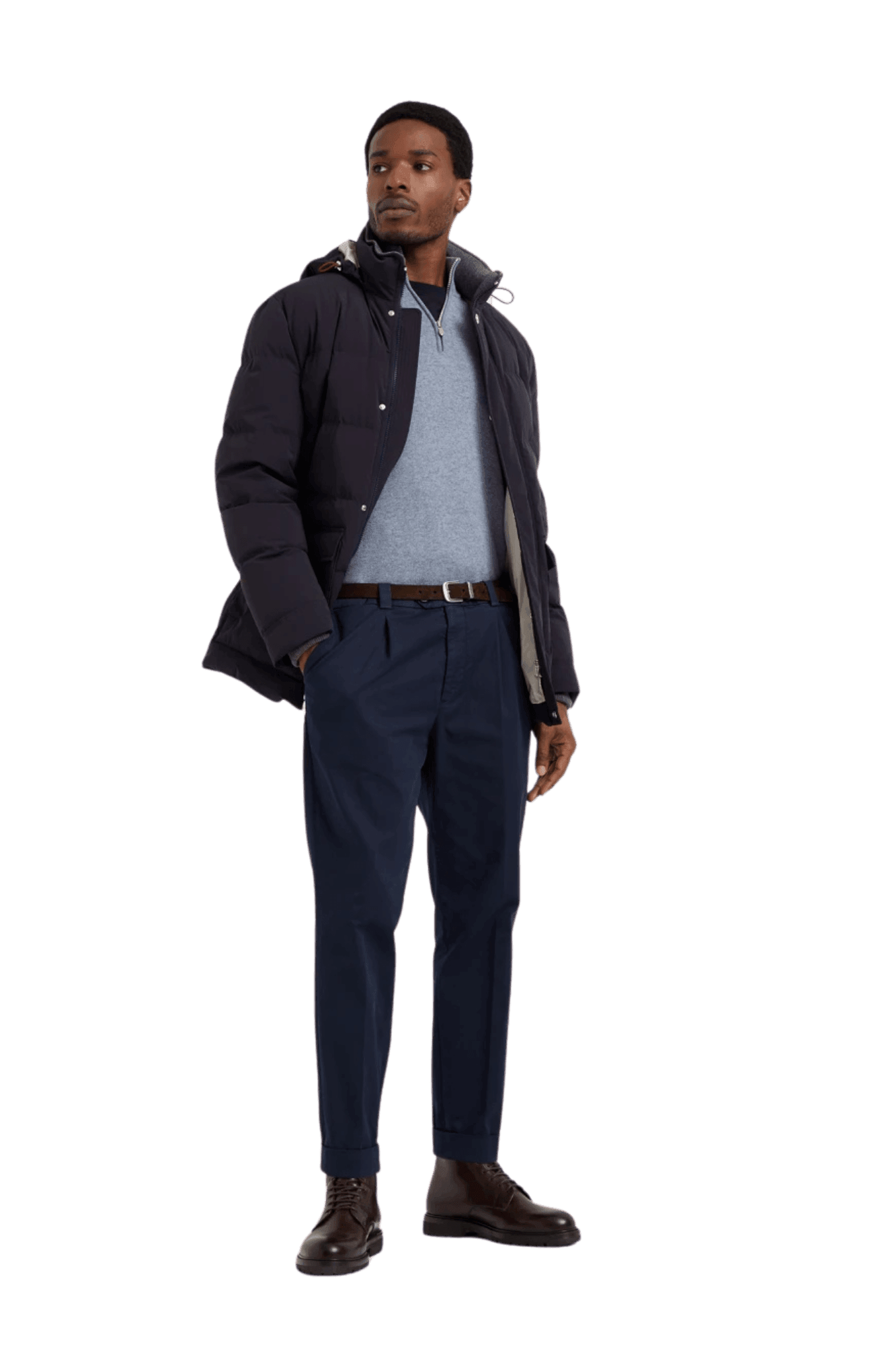 <tc>Brunello Cucinelli</tc> 男士黏合塔夫綢羽絨服，附可拆式風帽