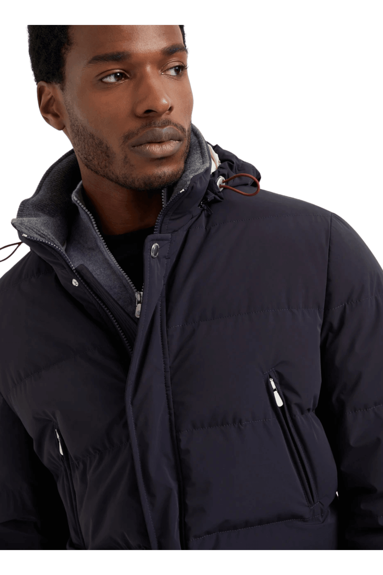 <tc>Brunello Cucinelli</tc> 男士黏合塔夫綢羽絨服，附可拆式風帽